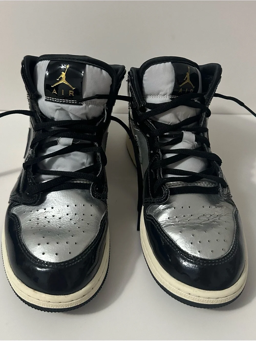 Jordan Kids' Black and Silver High-Top Sneakers with Gold Jumpman